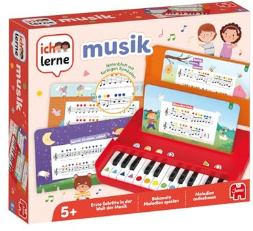 J'apprends la musique - Jeux d'apprentissage de la musique pour enfants - Apprentissage des notes et mélodies - Avec 12 feuilles de chansons populaires pour enfants et sac de transport - À partir de 5
