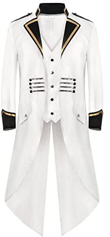 Steampunk Men's Jacket Gothic Tailcoat Long Trendy White Coat Stand-Up Collar Retro Medieval Frock Coat Victorian Tuxedo Theatre Performance Clothing Halloween Pirate Costume