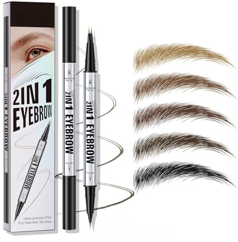 Microblading Augenbrauenstift Wasserfest, Eyebrow Pencil mit 2 Mikrogabelspitzen & Präziser Pinselspitze, 2-in-1 Augenbrauenstift Härchenzeichnung, Wischfest, Langanhaltend, NatüRlicher (Hellbraun)
