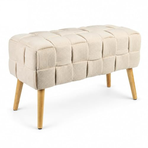 Zedelmaier Cord Sitzhocker Sitzbank bettbank Bench polsterbank Flur möbel sitzbank Schlafzimmer sitzpolster Bank schuhbank Bank mit Holzbeine für Wohnzimmer Schlafzimmer Flur Beige 36T x 78B x 45H cm