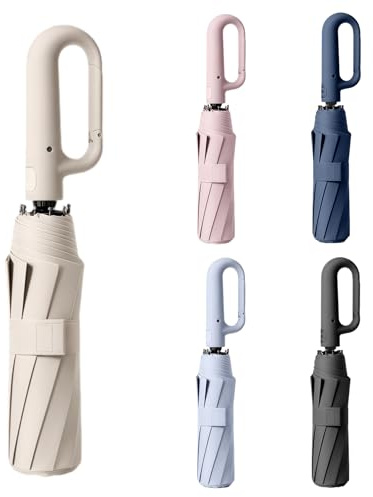AYEUPZ Mini ombrello da viaggio compatto, 10 nervature, doppio supporto per una maggiore stabilità, ombrello UV, protezione solare (beige)