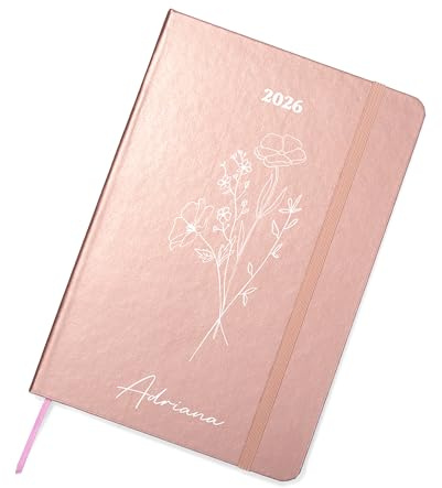 Made in Gift - Cuaderno Personalizado Oro Rosa con Nombre – Libreta A5 con Diseño Floral, Regalo Sant Jordi Mujer, Diario Bonito, Regalo Original Cumpleaños o Día del Libro