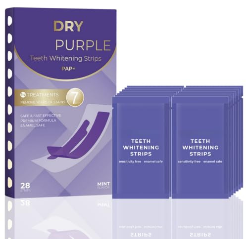 28Pcs Purple Teeth Whitening Strips for Sensitive Teeth,Teeth Stain Remover & Whitening Gel Alternative,30-Minute Fast At-Home Whitening Kit with Safe Formula,Gentle Enamel Protection
