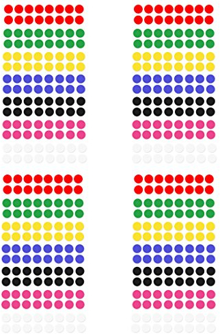 Oblique-Unique® Markierungspunkte 448 Klebepunkte I Durchmesser 8 mm I 4 Blatt I Farben jeweils 64 Stück Rot Grün Gelb Blau Schwarz Pink & Weiß