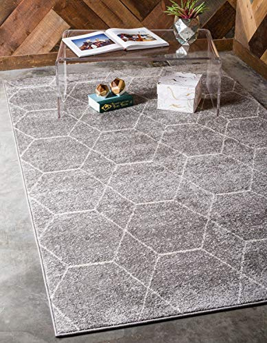 Unique Loom Trellis Frieze Collection Area Rug - Geometric (5' 1 x 8', Light Gray/ Ivory)