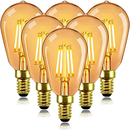 Lot de 6 ampoules LED vintage à filament, ST45 4 W, remplace les ampoules à incandescence de 40 W, blanc chaud 2700 K AC 230 V, culot E14, verre doré, non compatible avec variateur d'intensité.