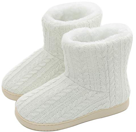 AONEGOLD Tofflor dam herr tofflor varma halkfria vinter stugskor plysch tofflor stövlar utomhus/inomhus, Vit, 35/36 EU