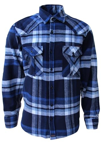 ROCK-IT Apparel I Camicia di Flanella a Maniche Lunghe da Uomo I Camicia a Quadri da Boscaiolo I Camicia a Quadri con Barra di Chiusura [S-5XL] qualità Premium I Color Navy - RI1043-9-M