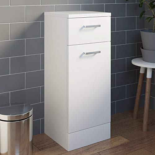 Affine White Bathroom Laundry Basket Bathroom Storage Cabinet Unit with Drawer White Gloss Soft Close Door Modern Furniture MDF 30x30x 76.6cm