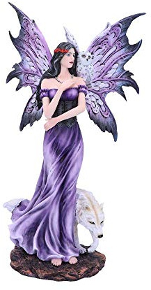Nemesis Now Dekofigur Wolf und Eule, Amethyst, Polyresin, 39,5 cm, Violett