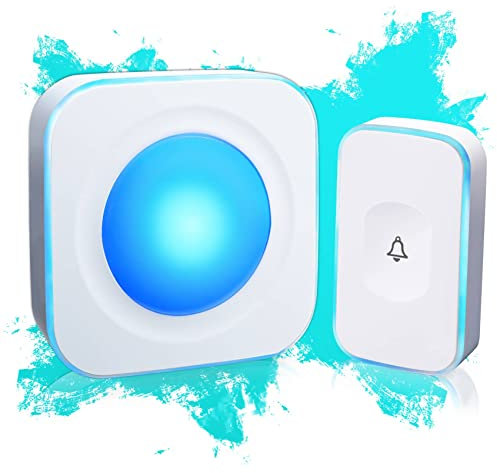 Wireless Doorbell 1200 Feet Plug in Waterproof Battery Operated Cordless Door Bells with 36 Melodies 4 Volume Flashing Light for Home Office (1 Receiver&1 Touch Button White) JSIEEM
