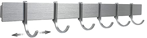 Design Amburgo Porta mestoli da cucina adesivo | Porta utensili da cucina senza forare | Barra portautensili cucina | 6 Ganci semoventi | Portamestoli cucina design moderno grigio argento 40 cm