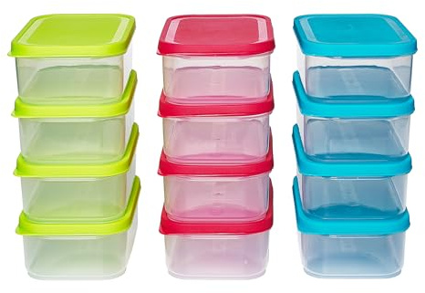 Kigima Gefrierdosen mit Klickverschluss 12x0,5L Bunt – Vorratsdosen mit Deckel luftdicht – Transparente Frischhaltedosen – Aufbewahrungsbox Küche für Mealprep & Organisation – Made in EU