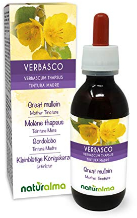 Kleinblütige Königskerze (Verbascum thapsus) Blüten und Blätter Alkoholfreier Urtinktur Naturalma - Flüssig-Extrakt Tropfen 120 ml - Nahrungsergänzungsmittel - Veganer