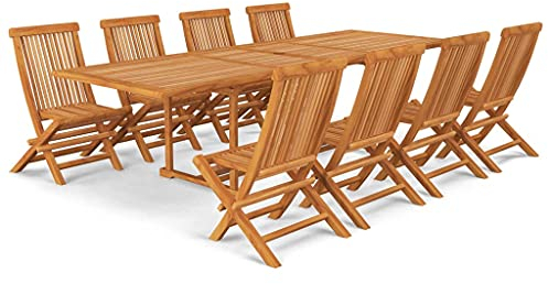 vidaXL Teak Massiv Gartenmöbel Set 9-TLG. Gartengarnitur Sitzgruppe Gartenset Sitzgarnitur Gartentisch Gartenstuhl Tisch Stühle Klappstühle