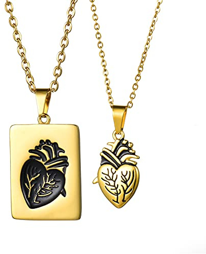 JewelryWe Schmuck Paar Halskette mit Gravur Edelstahl Herz Puzzle Dog Tag Erkennungsmarken Anhänger Partner Pärchen Valentinstag Lieben Geschenk Silber Gold