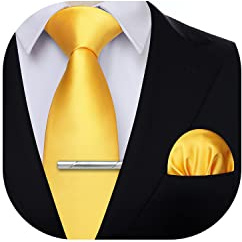 HISDERN Herren Krawatte Klassische Einfarbig Krawatte und Einstecktuch Krawattenklammer Set Krawatten für Feierliche Hochzeit Party