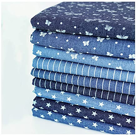 Yimihua Jeansstoff Denim Baumwollstoff Schmetterling Streifen Sterne Bedruckter, Weich Gewaschener, Dünner Stoff Jeans Stoffe Quilten Nähmaterial（Breite 150 cm）(Size:Sterne,Color:Dunkelblau)