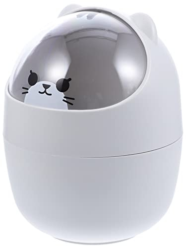 Homoyoyo Cartoon Desktop Trash Can with Lid Desktop Trash Can Cute Cartoon Table Garbage Storage Can Desktop Mini Kawaii Cute Trash Bin Mini Trash Bin with Shake Lid for Desk Car Office Kitchen- White