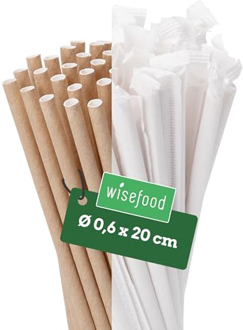 Wisefood® Strohhalme Papier [20 cm Ø 6] Party Deko [Einzeln verpackt - Braun] alternative Strohhalme Plastik-frei für Geburtstag Hochzeit DIY [3000 Stk.] Getränke Cola Energy Drink Limo Bio