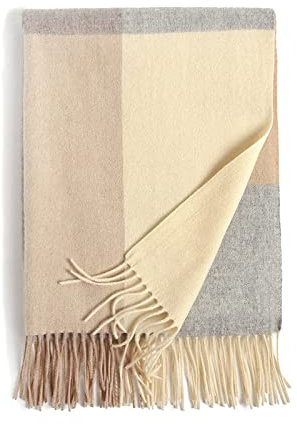 HGJH Schal Damen Winter Damen Wollschal Weich Dick Warm Gestrickt Schal Creme Schal Quaste Tartan Wickelschal Winter Decken Schal Einfache Stola Schals Für Frauen Mädchen