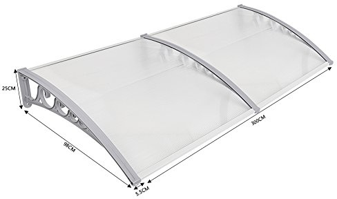 Auvent de Porte d'entrée, Marquise de Porte et Fenêtres, Auvent de fenêtre en Polycarbonat, UV Protection, Pluie et Neige Protection (100*300cm)