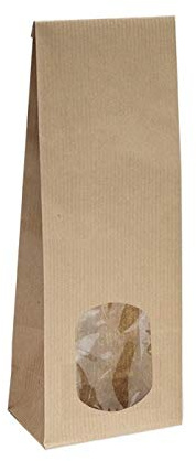 50 Blockbodenbeutel mit ovalem Sichtfenster - 100g - 7 x 4 x 20,5 cm - Papiertüten Bodenbeutel Geschenktüte Papierbeutel Tütchen Kraftpapier Papierbeutel Adventskalendertüten zum Befüllen