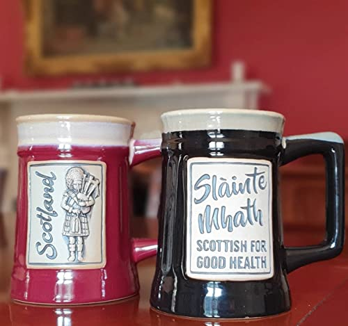 Glen Appin Stoneware Beer Mug Scotland Pottery Steins Set of 2 Scottish Mugs 20.3oz (600 ml) (Red and Black)