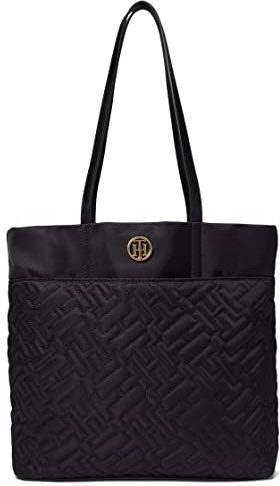 Tommy Hilfiger Tasche - Damen - Schwarz - Henkeltasche - Shopper - Schultertasche - WATTIERTE OPTIK - 40x30x17cm - TH Logo Metall - Damenhandtasche6502