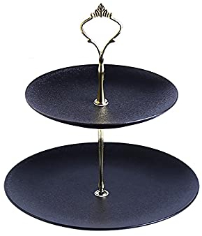 Kuchenständer ServierStänder 3-tier-Kuchen-Ständer mit Griff Schwarzer Keramik-Dessert-Tisch Abnehmbarer Kuchen-Display-Stand-Mehrzweck-Frucht-Tablett Cupcake-Tablett Tortenständer ( Color : Gold , Si