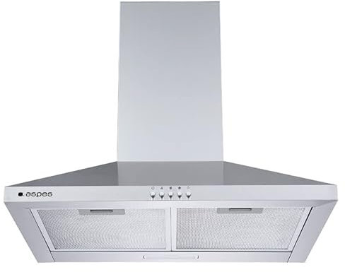 Aspes Campana Extractora Piramidal 60cm Inox ACPP600A1IX. Potencia 520m3/h, Tiro Doble, 3 Velocidades, Control Manual, Filtro apto para Lavavajillas.