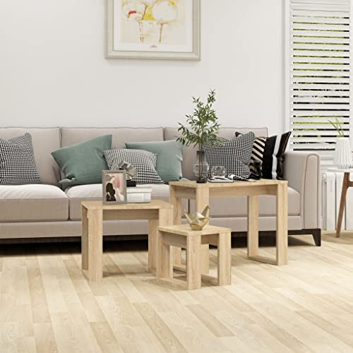 INLIFE Satztische 3-TLG. Sonoma-Eiche Holzwerkstoff,Braun,11.2KG