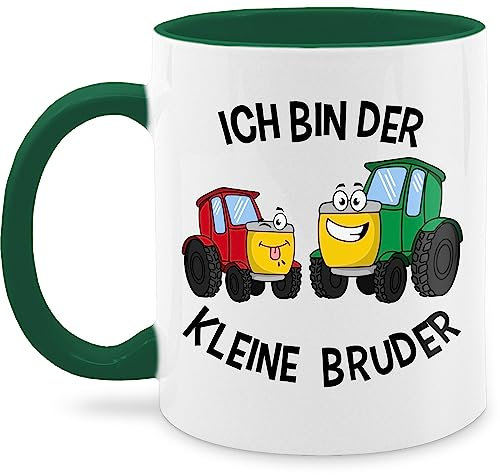 Tasse Tassen 325ml - Kleiner - Ich bin der kleine Bruder Traktor - 325 ml - Dunkelgrün - little brother brüder bro landwirtschaft geschenk geschwisterliebe kleinen lil 2024 gro er für geburt