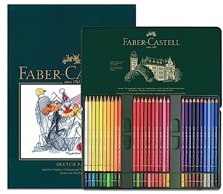 Faber-Castell Polychromos Artists A4 Zeichenblock und Box mit 60 Buntstiften – Künstler-Set für Malbücher für Erwachsene, Bastelbedarf, Zeichnen, Skizzieren, Bleistifte resistent gegen