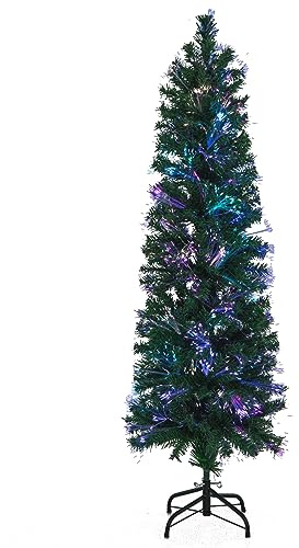 DREAMADE 150/180 cm Künstlicher Weihnachtsbaum, Schmaler Christbaum mit bunter Beleuchtung, Bleistift Tannenbaum aus PVC, Kunstbaum für Zuhause & Büro & Laden (180 cm)
