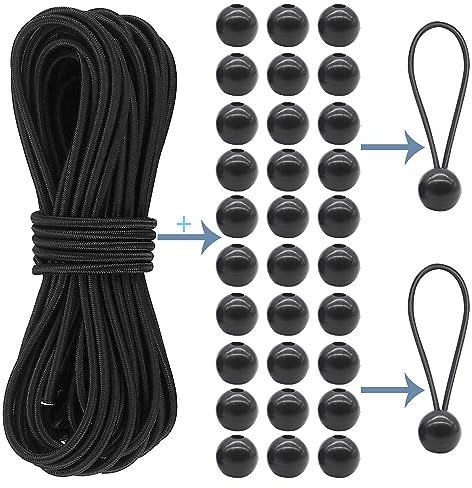 Corda Bungee-corde elastiche con sfera tenditori, elastico a sfera 10 m x 4 mm nero