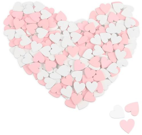 COM-FOUR® 200x mini decorazioni a dispersione di cuore - cuori in legno rosa e bianchi per l'artigianato - decorazioni a dispersione decorazione da tavola (Cuori/bianco.rosa - 200 pezzi)