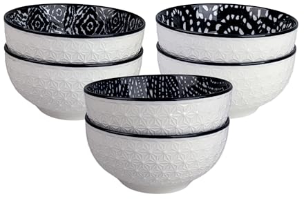 10 Strawberry Street Embossed Shibori Pad Print 6.5 Cereal Bowls, Set of 6, Blue/White
