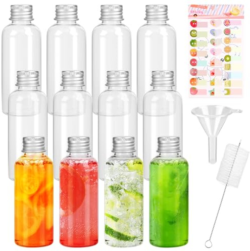 Mooshy 60ml Mini Plastic Bottles 12pcs Empty Spirit Shot Bottles With Silver Screw Caps for Alcohol Juices Water - Reusable Miniature
