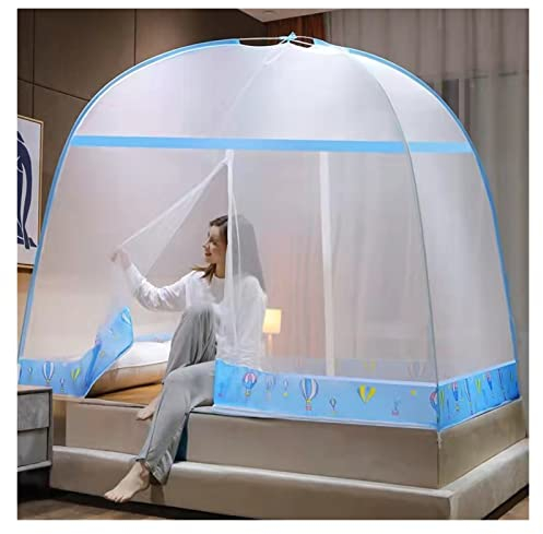 Moskitonetz, Betthimmel, Pop-Up, faltbar, Doppeltür mit Unterseite, Anti-Mückenstiche für Bett, Camping, Reisen, Zuhause, Outdoor (Farbe: Blau, Größe: 150 x 200 cm)