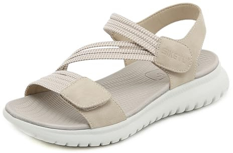Meik Mangni Damen Sandalen Sommer Wandersandalen Freizeit Plateau rutschfeste Sandaletten Sportsandalen Wanderschuhe für Sport Strand B Beige Gr.42