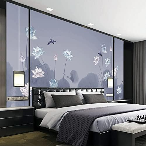XLMING Retro-Stil Tinte Malerei Lotus Lila Schlafzimmer Wohnzimmer Hintergrund Wand 3D Tapete-200cm×140cm