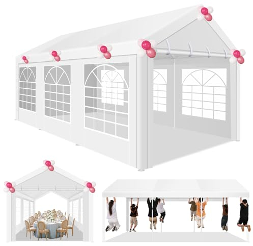 COBIZI Pavillon 3x6m, Partyzelt 3x6m Wasserdicht Stabil, mit PE-Plane inkl, Erdnägel und Seile, Metall Gartenzelt, UV-Schutz 50+ Luxus Hochzeitszelt Festzelt, Weißes Zelt