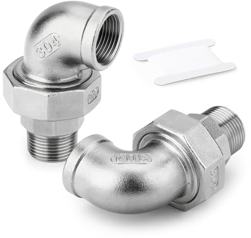 ERGAOBOY 2 PCS 304 Edelstahl 90 Grad Ellenbogen Verschraubung, 1/2 BSP Innengewinde x 1/2 BSP Außengewinde Rohrverschraubung für Wasser/Öl/Gas