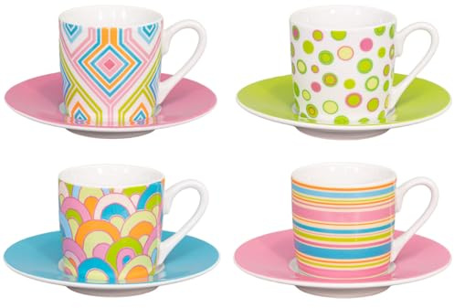 tea4chill Könitz Espresso Tassen Set Spring Time. 4 Kaffeetassen 65ml aus Fine Bone China Porzellan. Espressotassen modern, bunt