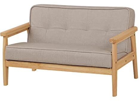DGBAOBEI Kids Sofa Couch,PVC Leather Toddler Armhair Couch,Wooden Frame Legs 2 Seater Childrens Sofas for Boys and Girls (Light Grey)