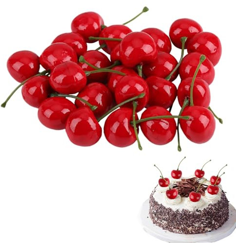 25 pcs Artificial Red Simulated Cherry, Simulated Plastic Fruit,Artificial Lifelike Simulation Cherries, Simulate Plastic Fruit, Christmas, Thanksgiving Home Kitchen Party Decor, Photography, Props
