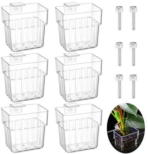 HAOWANWW 6 Pcs Clear Aquarium Plant Holder Top Hanging Fish Tank Plant Pot Aquarium Plant Basket with Hook Top Aquarium Plant Cup Aquatic Plant Holder Aquarium Decor for Aquaponic Plant Cultivation