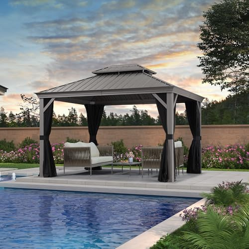 PURPLE LEAF Tonnelle de Jardin Extérieur 3 x 3,65 m, Pergola en Aluminium | Double toit en acier galvanisé, Rrobuste et antirouille pour une longue durée de vie, Résistant aux vents forts, Gris clair