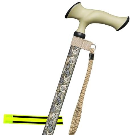 Neck-Escort Gehstock höhenverstellbar Aluminium + Olanmarp Klettarmband | Ergonomischer Griff mit Gummiüberzug, Paisley-Dekor, Handschlaufe, rutschfester Gummipuffer – stilvoll & sicher